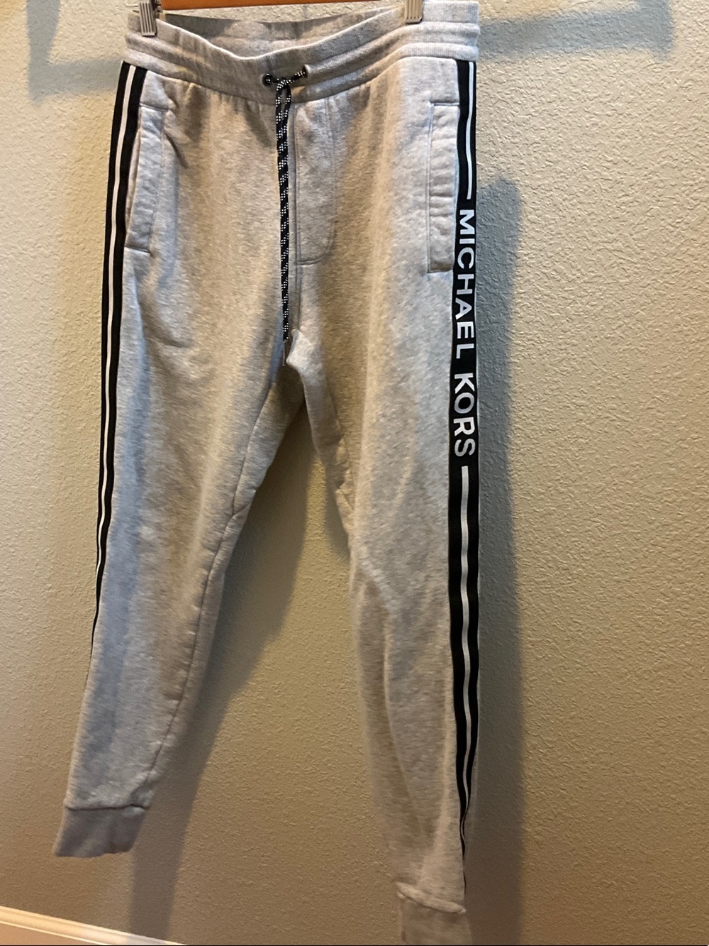 Michael Kors men Light Gray Jogger Pants with Black Logo Stripe